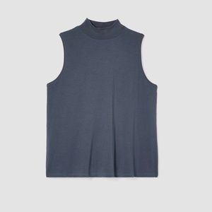 Eileen Fisher Fine Jersey Mock Neck Tank, Blue Ocean Color, Size Large